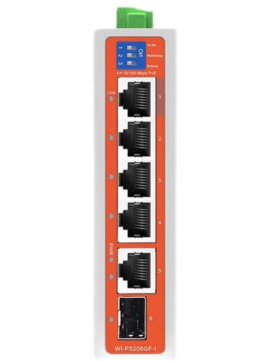 Коммутатор неуправляемый промышленный Wi-Tek WI-PS206GF-I v2, PoE 120Вт, порты 4FE PoE + 1GE + 1SFP