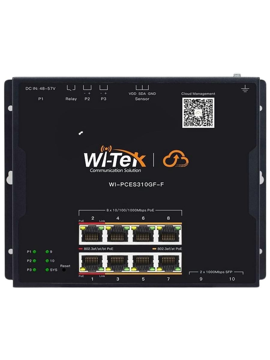 Коммутатор настраиваемый WI-PCES310GF-F, порты 8PoE GE + 2 SFP G-слота, Easy Smart, промышленный