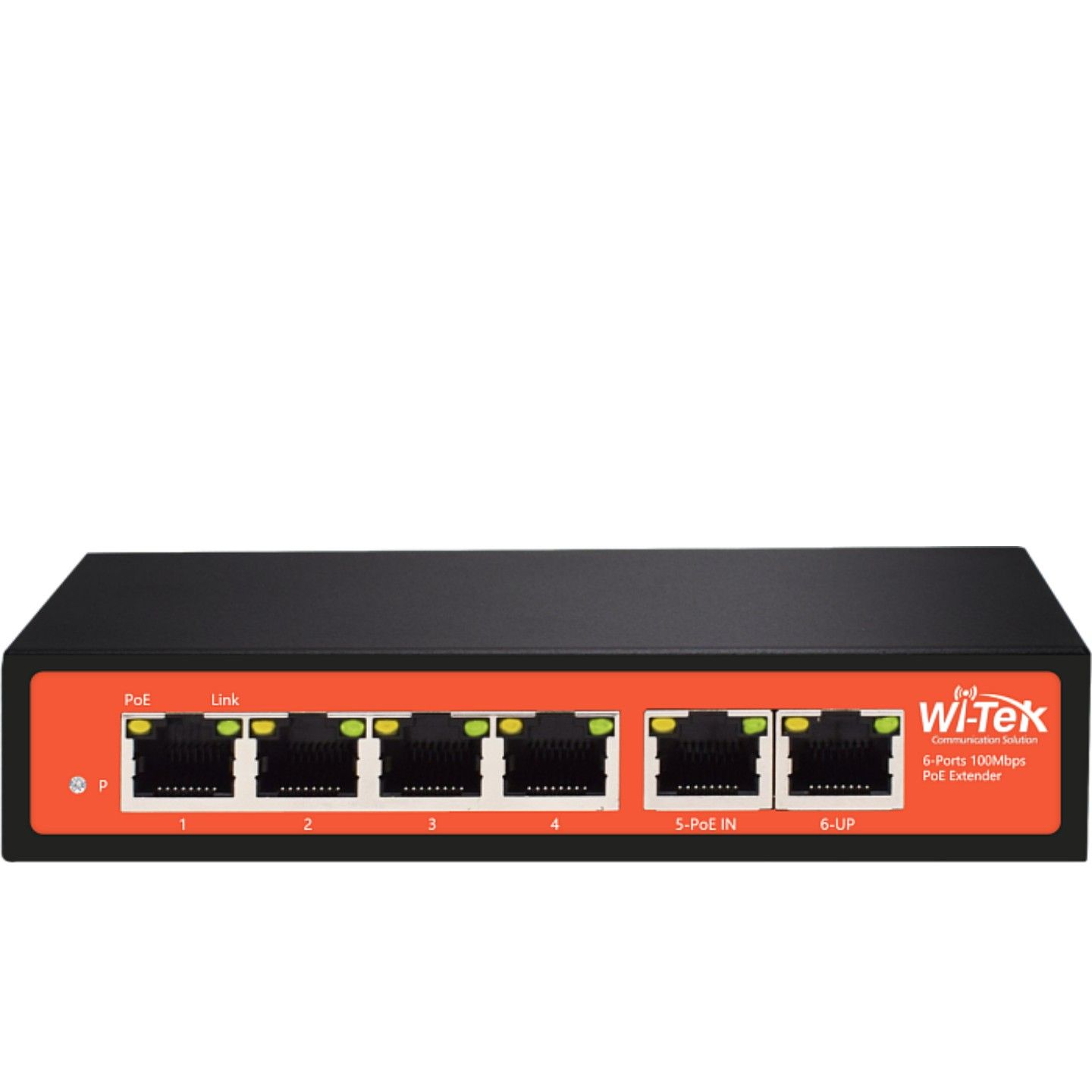 Повторитель PoE Wi-Tek WI-PE51E, 1FE PoE-вход + 4FE PoE-выход + 1FE-выход