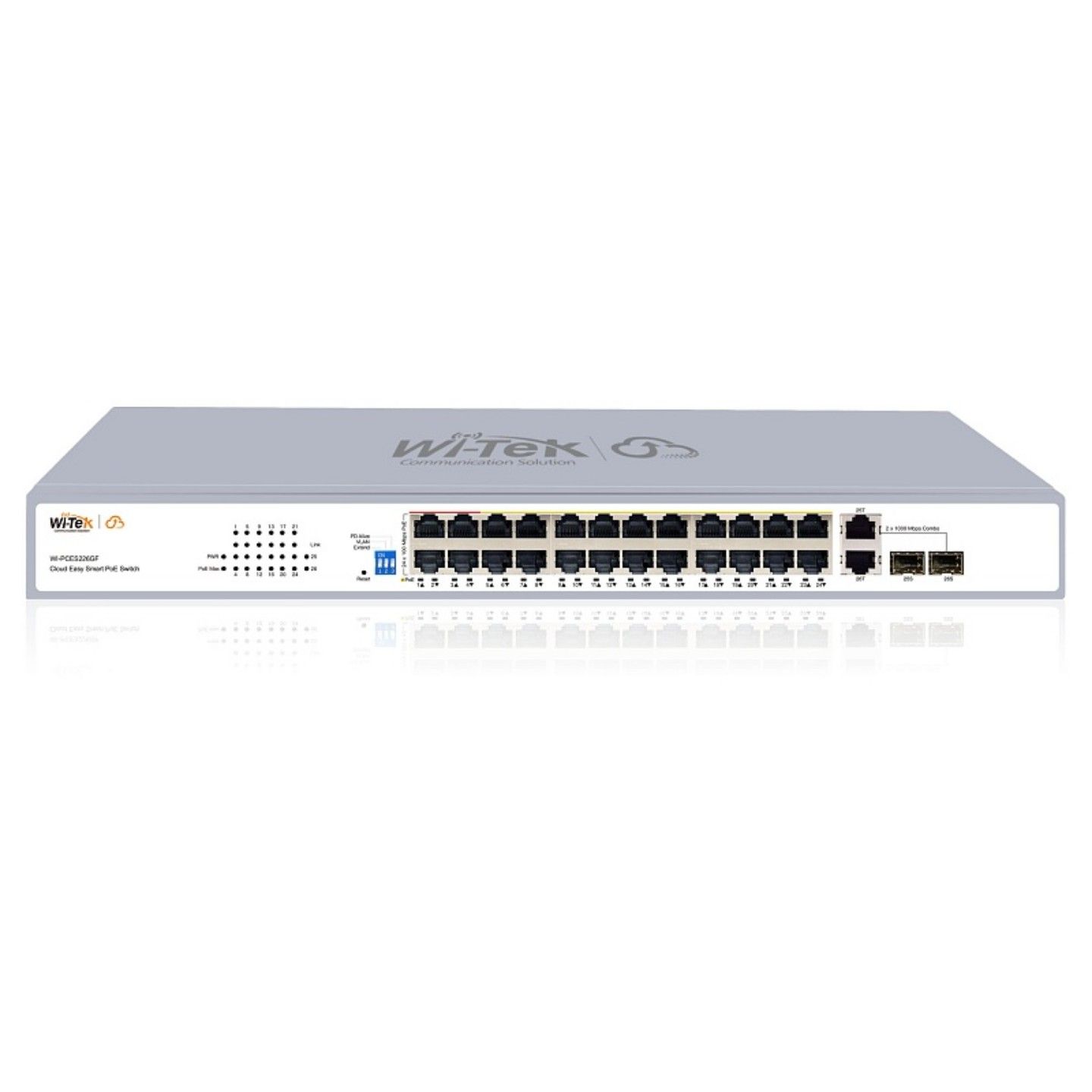 Коммутатор настраиваемый Wi-Tek WI-PCES226GF, PoE 280Вт, порты 24FE PoE + 2Combo SFP, Easy Smart