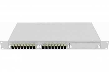 Кросс стоечный оптический Vimcom 19'' укомплектованный 1U, 16 портов SC, 50/125 мкм (планки, сплайс-кассета, пигтейлы, адаптеры, КДЗС), серый.