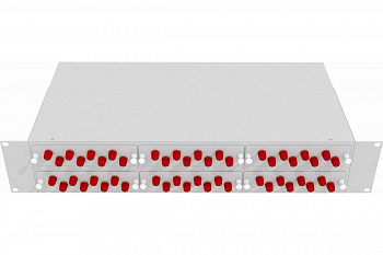 Кросс стоечный оптический Vimcom 19'' укомплектованный 1U, 48 портов FC/UPC, 9/125 мкм (планки, сплайс-кассета, пигтейлы, адаптеры, КДЗС), серый.