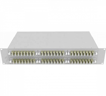 Кросс стоечный оптический Vimcom 19'' укомплектованный 2U, 96 портов LC, 50/125 мкм (планки, сплайс-кассета, пигтейлы, адаптеры, КДЗС), серый.