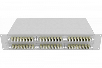 Кросс стоечный оптический Vimcom 19'' укомплектованный 2U, 48 портов LC/UPC, 9/125 мкм (планки, сплайс-кассета, пигтейлы, адаптеры, КДЗС), серый.