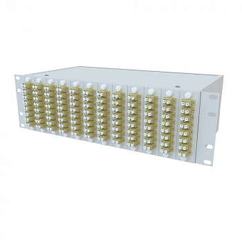 Кросс стоечный оптический Vimcom 19'' укомплектованный 3U, 96 портов LC, 50/125 мкм (планки, сплайс-кассета, пигтейлы, адаптеры, КДЗС), серый.