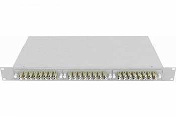 Кросс стоечный оптический Vimcom 19'' укомплектованный 1U,4 8 портов LC, 50/125 мкм (планки, сплайс-кассета, пигтейлы, адаптеры, КДЗС), серый.