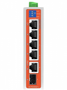 Коммутатор неуправляемый промышленный Wi-Tek WI-PS206GF-I v2, PoE 120Вт, порты 4FE PoE + 1GE + 1SFP