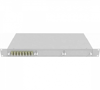 Кросс стоечный оптический Vimcom 19'' укомплектованный 1U, 16 портов LC/UPC, 9/125 мкм (планки, сплайс-кассета, пигтейлы, адаптеры, КДЗС), серый.