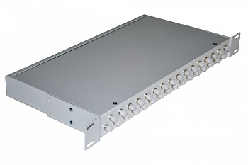 Кросс стоечный оптический Vimcom 19'' укомплектованный 1U, 32 порта FC/UPC, 9/125 мкм (сплайс-кассета, пигтейлы, адаптеры, КДЗС), сплошная панель, серый.
