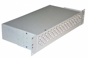 Кросс стоечный оптический Vimcom 19'' укомплектованный 2U, 64 порта FC/UPC, 9/125 мкм (сплайс-кассета, пигтейлы, адаптеры, КДЗС), сплошная панель, серый.
