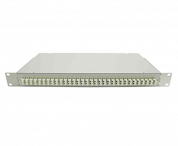 Кросс стоечный оптический Vimcom 19'' укомплектованный 1U, 64 порта LC/APC, 9/125 мкм (сплайс-кассета, пигтейлы, адаптеры, КДЗС), сплошная панель, серый.
