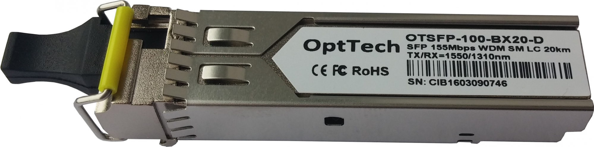 Модуль SFP, 155Mbps, WDM, TX/RX=1550/1310nm, SM, LC, 20km