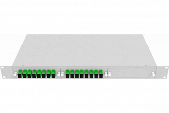 Кросс стоечный оптический Vimcom 19'' укомплектованный 1U, 16 портов SC/APC, 9/125 мкм (планки, сплайс-кассета, пигтейлы, адаптеры, КДЗС), серый