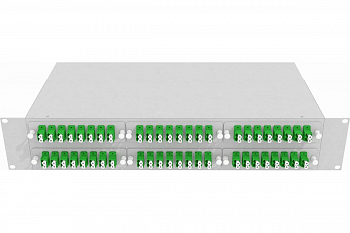 Кросс стоечный оптический Vimcom 19'' укомплектованный 2U, 48 портов SC/APC, 9/125 мкм (планки, сплайс-кассета, пигтейлы, адаптеры, КДЗС), серый