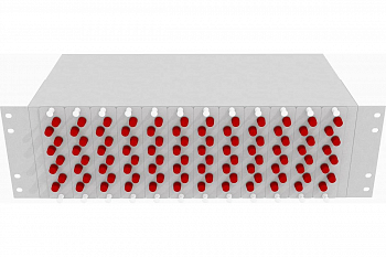 Кросс стоечный оптический Vimcom 19'' укомплектованный 1U, 96 портов FC/UPC, 9/125 мкм (планки, сплайс-кассета, пигтейлы, адаптеры, КДЗС), серый.