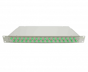 Кросс стоечный оптический Vimcom 19'' укомплектованный 1U, 32 порта FC/APC, 9/125 мкм (сплайс-кассета, пигтейлы, адаптеры, КДЗС), сплошная панель, серый.